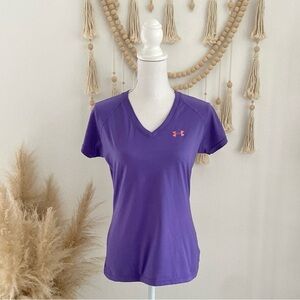 Under Armour fitted purple v neck tee athletic top workout classic layer small